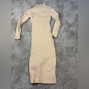 Elegant Cream Ribbed Knit Dress